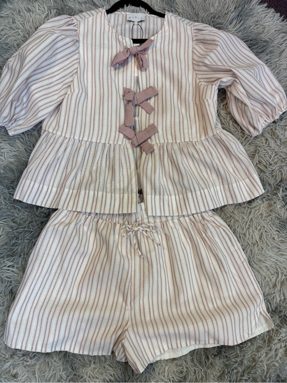 Ulla Johnson Pink Stripe Tie-Front Top & Shorts Set